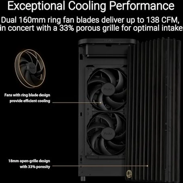 ASUS ProArt PA401 Wood Edition, ATX-PC-Gehäuse mit gehärtetem Glas, 2 x 160-mm-Lüfter, Tastensperre – Bild 3