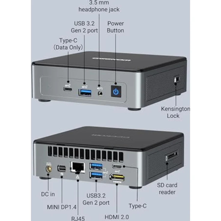 GEEKOM Mini PC, Mini Air12 Mini Desktop PC mit Intel Alder Lake N100(bis zu 3,4GHz), 16GB DDR4 NUC PC 512G SSD Windows 11 Pro Computer, Unterstützung 4K UHD, VESA，WiFi 6, BT 5.2, HDMI – Bild 5