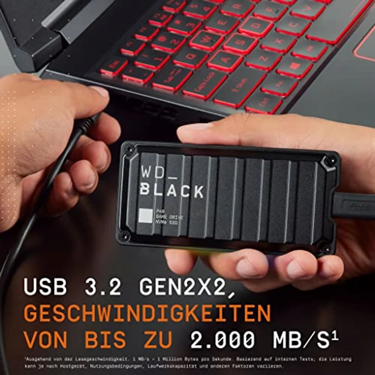 WD_BLACK P40 Game Drive SSD 500 GB externe SSD (WD_BLACK Dashboard, 2.000 MB/s Lesen, 1.950 MB/s Schreiben, SuperSpeed USB 3.2 Gen2x2, 5 Jahre Garantie) Schwarz - auch kompatibel mit PC, Xbox und PS5 – Bild 3