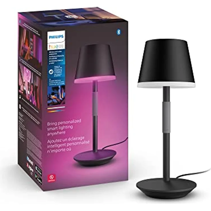 Philips Hue White & Color Ambiance Go Tragbare Tischleuchte 370lm, schwarz, bis zu 16 Mio. Farben, steuerbar via App und per Taste, kompatibel mit Amazon Alexa (Echo, Echo Dot) – Bild 1