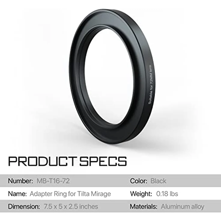 Tilta 72mm Objektivaufsätze Adapterring für MB-T16 Mirage Matte Box, Kamera Objektivadapter MB-T16-72, robust und präzise Verarbeitung – Bild 3