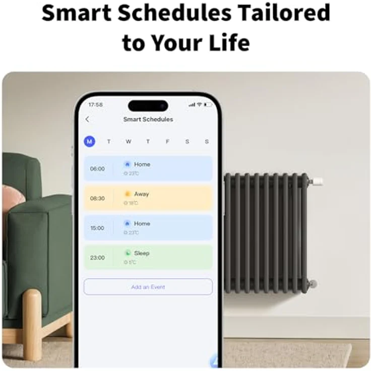 Aqara Smartes Heizkörperthermostat W600, Zigbee/Thread, Energiesparen, Sprachsteuerung, Geofencing, Kompatibel mit Apple Homekit, Alexa, Google – Bild 3