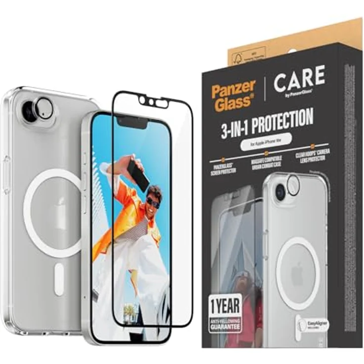 PanzerGlass CARE by 3-in-1 Schutzpaket iPhone 16e (2025) Hülle + Hoops Kameraobjektiv Displayschutzfolie, Transparentgehärtetes Glas, Militärischer Fallschutz – Bild 1