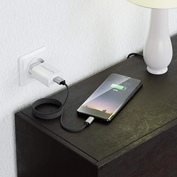 deleyCON 1m Nylon USB-C Kabel Ladekabel Datenkabel USB Typ C Metallstecker Schwarz - Laden & Synchronisieren von Handy & Smartphone – Bild 5