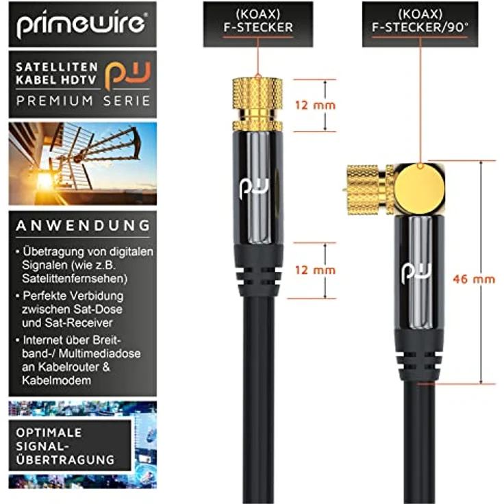 CSL - 2m SAT Kabel HDTV 90 Grad gewinkelt 135Db - Premium SAT Koaxialkabel Satellitenkabel F Stecker - TV HDTV Radio DVB-T DVB-C DVB-S DVB-S2 - Abschirmmaß 135Db 75 Ohm – Bild 2