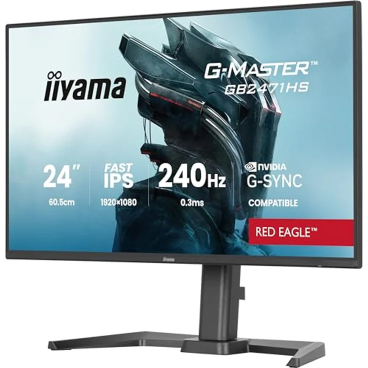 iiyama G-Master Red Eagle GB2471HS-B1, 23,8" Fast IPS LED Gaming Monitor mit Full-HD 240Hz, HDMI, DP, 0.3ms Reaktionszeit, G-SYNC, höhenverstellbar, Pivot, schwarz – Bild 3