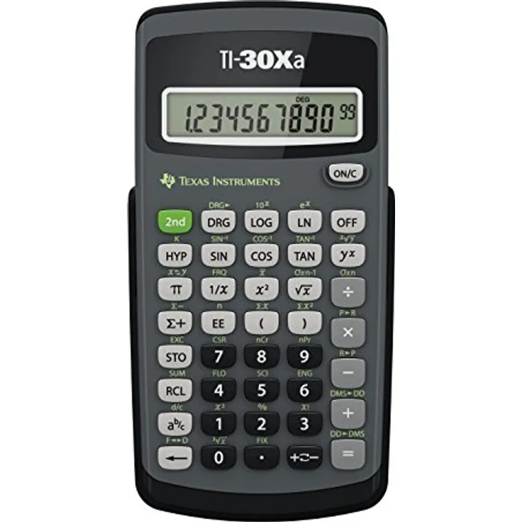 Texas Instruments TI-30XA Schulrechner (Einzeiliges, 10-stelliges Display, Batteriebetrieb) Grau Schwarz