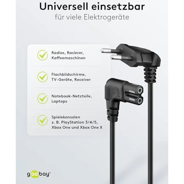 Goobay 97350 Euro Anschlusskabel beidseitig abgewinkelt, 2 m, Schwarz Eurostecker (Typ C, E 7-16) > Gerätebuchse C12 – Bild 6