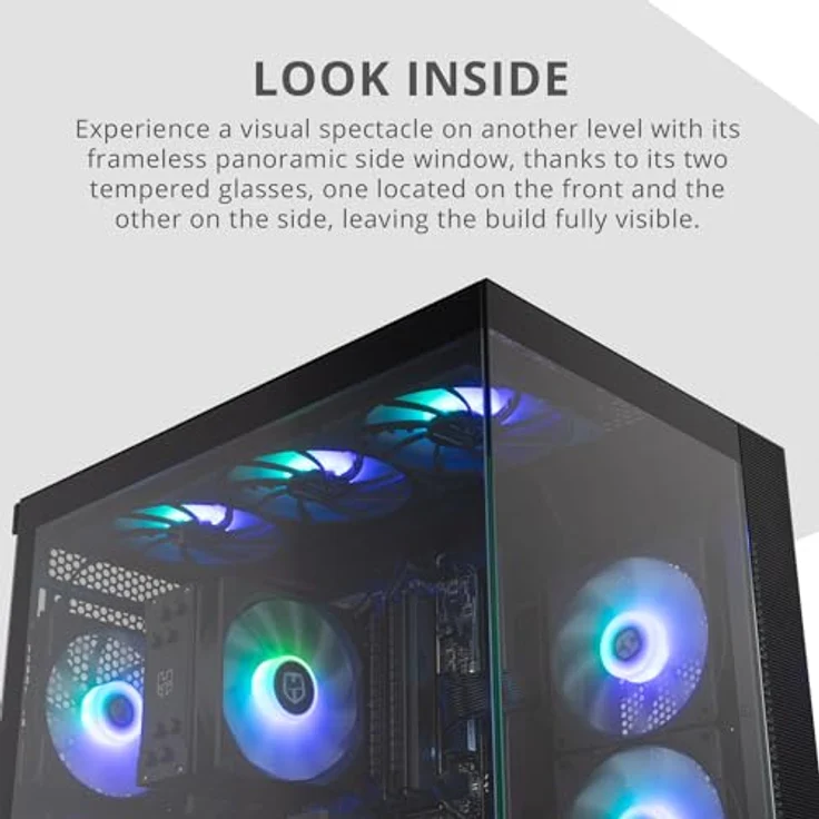 NOX XTREME PRODUCTS Hummer Astra NEO Black - Semitower ATX | M-ATX | ITX, Panoramaglas ohne Rahmen, Platz für 9 Lüfter, Grafikkarten bis zu 400mm, USB-C und USB 3.0 - Schwarz – Bild 3