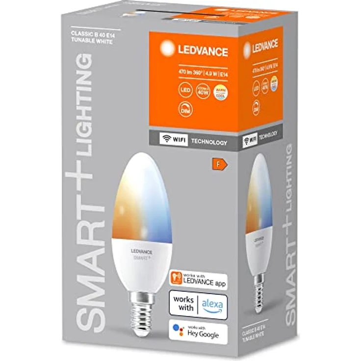 LEDVANCE Smarte LED-Lampe mit WiFi Technologie, Sockel E14, Dimmbar, Lichtfarbe änderbar (2700-6500K), ersetzt Glühlampen mit 40 W, SMART+ WiFi Candle Tunable White, 1er-Pack – Bild 5