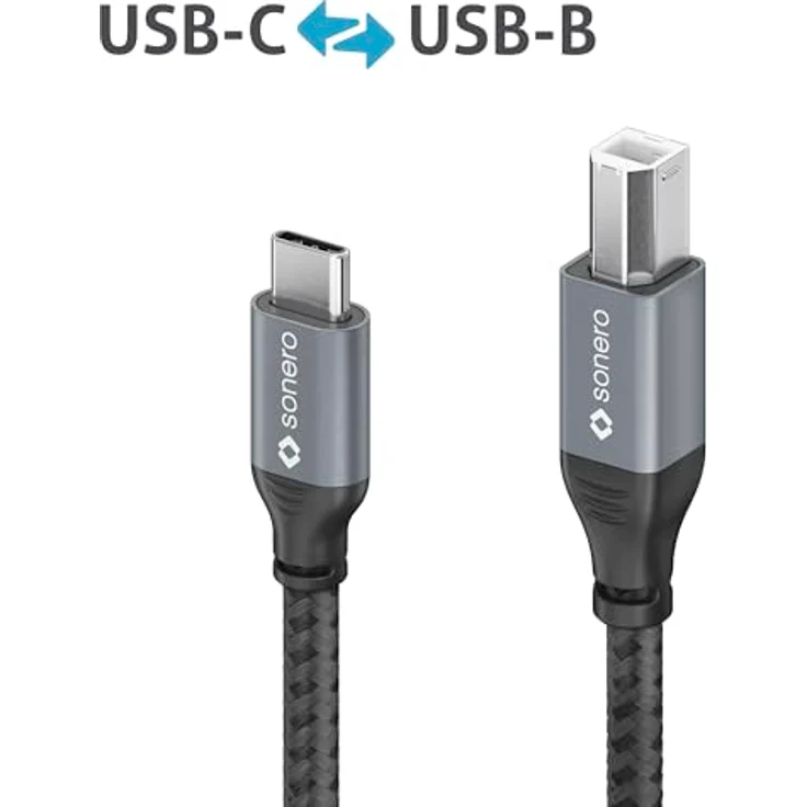 Sonero USB 2.0 Kabel, Verbindungskabel C-Stecker auf B-Stecker, 480 MB/s, space grey/schwarz, 1,00m – Bild 4
