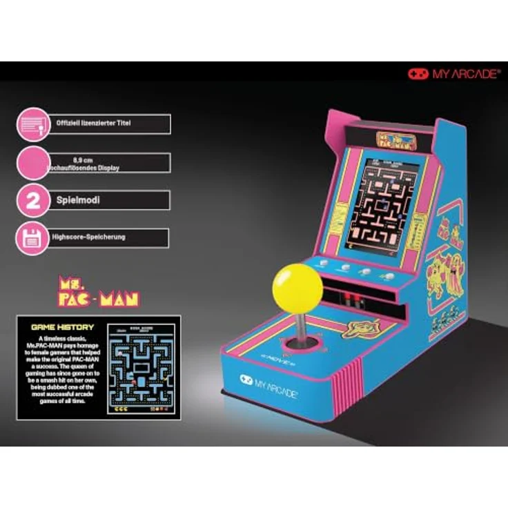 My Arcade JOYSTICK PLAYER 6.8" MS.PAC-MAN Retro Arcade-Konsole mit klassischem Gameplay und dediziertem Joystick – Bild 3