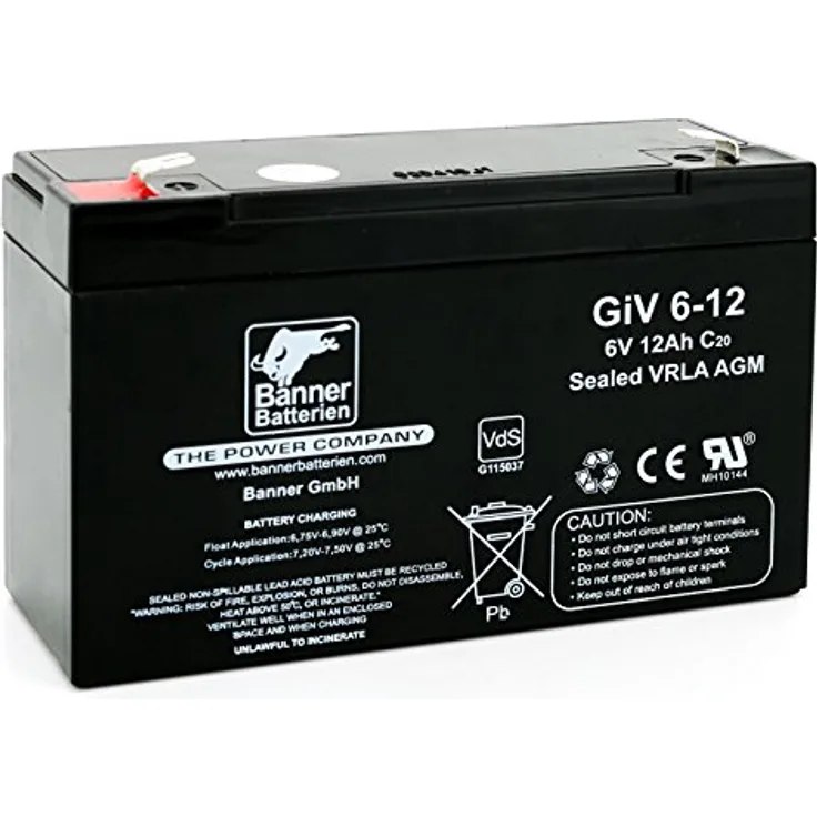 Banner Batterien Stand by Bull 6 Volt 12 Ah GIV 06-12, wartungsfreie Versorgungsbatterie mit hoher Entladeleistung, absolut lageunabhängig