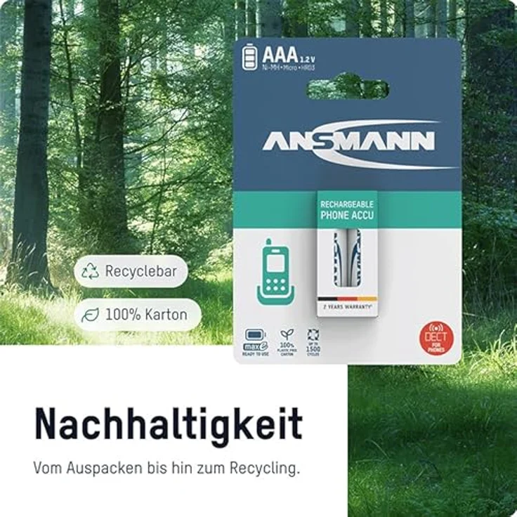 Ansmann 5035332-590-1 3x 2er Blister NiMH-Akku 800mAh Micro AAA / HR03 / 1.2V Sehr geringe Selbstentladung durch maxE Technologie DECT silber/blau – Bild 4