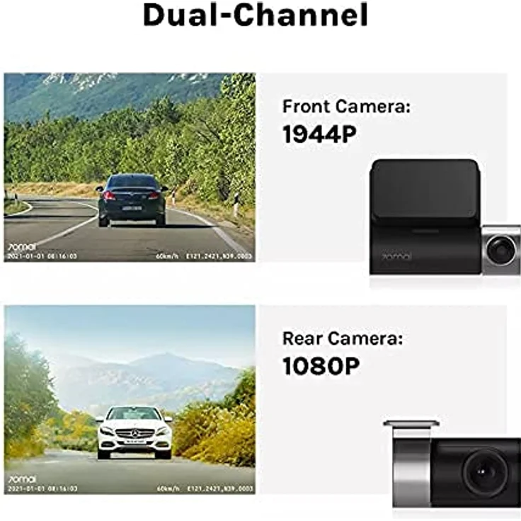 70mai Dash Cam Pro Plus + Rear Cam+ GPS Set 2.7K UltraHD-GPS ADAS G-Sensor Aufnahme Auto-Dashcam-Kamera WiFi FOV DVR Sprachsteuerung Parkmonitor Nachtsicht-Auto-Recorder Schleifenaufnahme WDR – Bild 4
