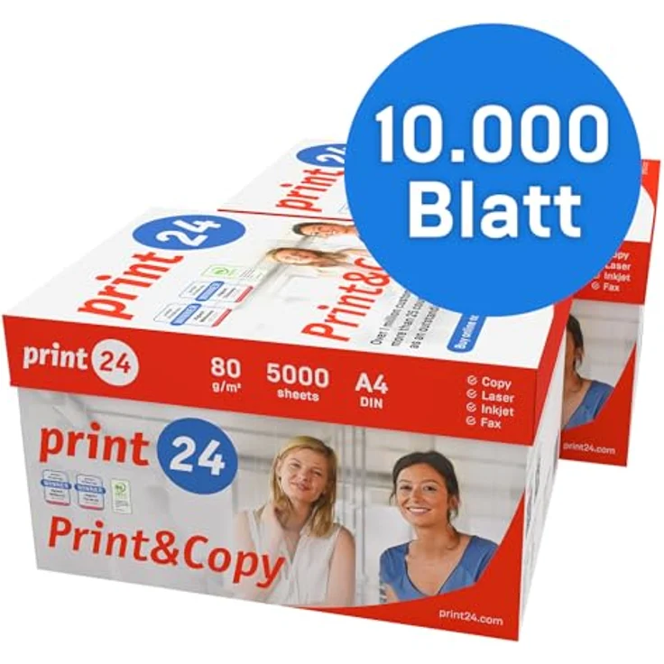 print24 Druckerpapier Kopierpapier 10000 Blatt 20 x 500 A4 80g Premium Weiß Testsieger PEFC – Bild 2