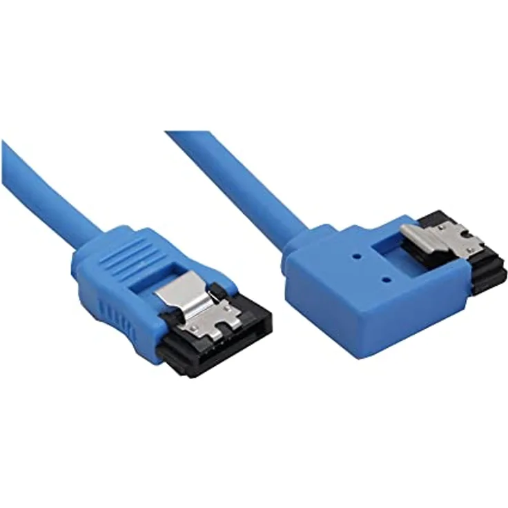 InLine 27705L SATA 6Gb/s Anschlusskabel rund, abgewinkelt links, blau, mit Lasche, 0,5m