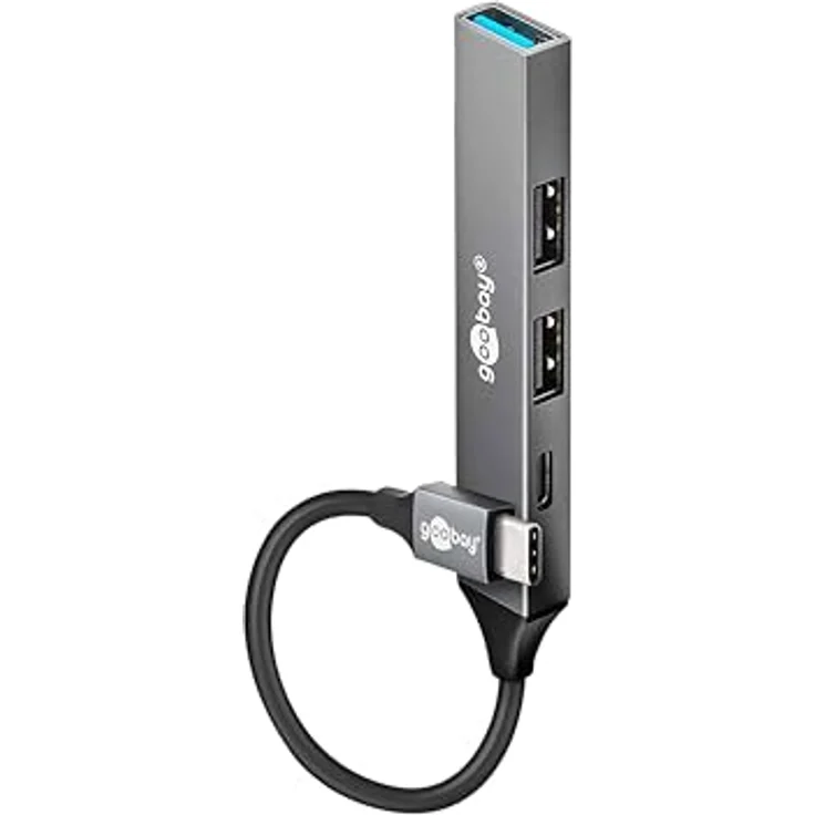 goobay 4-Port USB 3.2 Hub Slim, USB Verteiler mit USB-C zu 3X USB-A und 1x USB-C, 5 Gbits USB Splitter, Aluminiumgehäuse - 74459 – Bild 1