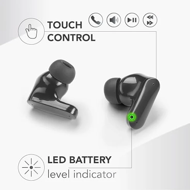 Music Sound Shield, True Wireless Stereo (TWS) Kopfhörer mit aktiver Geräuschunterdrückung, bis zu 30 Stunden Spielzeit, Schwarz – Bild 2