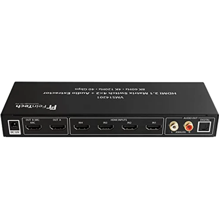 FeinTech VMS14201 HDMI 2.1 Matrix Switch 4x2 Umschalter 4K 120Hz 8K Ultra-HD 4 in 2 Out Audio Extractror ARC Toslink SPDIF Downscaler für Xbox PS5 TV Monitor HDR VRR 40Gbps – Bild 2