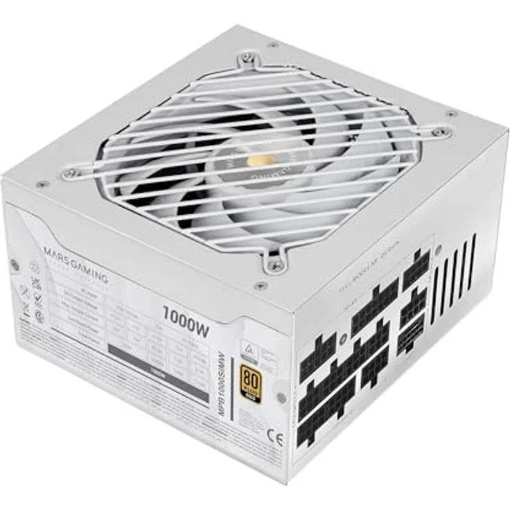 MARS GAMING MPB1000SIM, Vollmodulares ATX-Netzteil 1000W, 80Plus Gold 90%, 7 Jahre Garantie, SI Extreme Silence Lüfter 140mm, AI2-RPM, Weiß – Bild 1