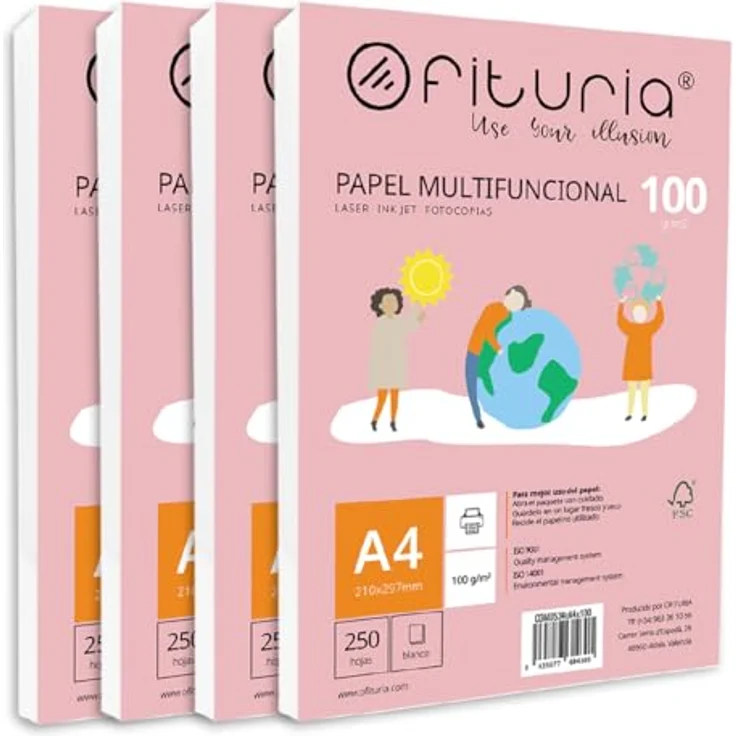 OFITURIA Multifunktionales Druckerpapier, Packung mit 1000 weißen DIN A4 Blättern, 100g, ideal für Laserdrucker und Tintenstrahldrucker – Bild 1