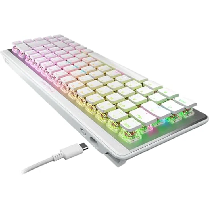 Turtle Beach Vulcan II Mini Air Optisch-mechanische kabellose Gaming-Tastatur (65%), anpassbare RGB-Beleuchtung, abnehmbares Kabel, Smart Keys, Aluminiumplatte - Weiß – Bild 2