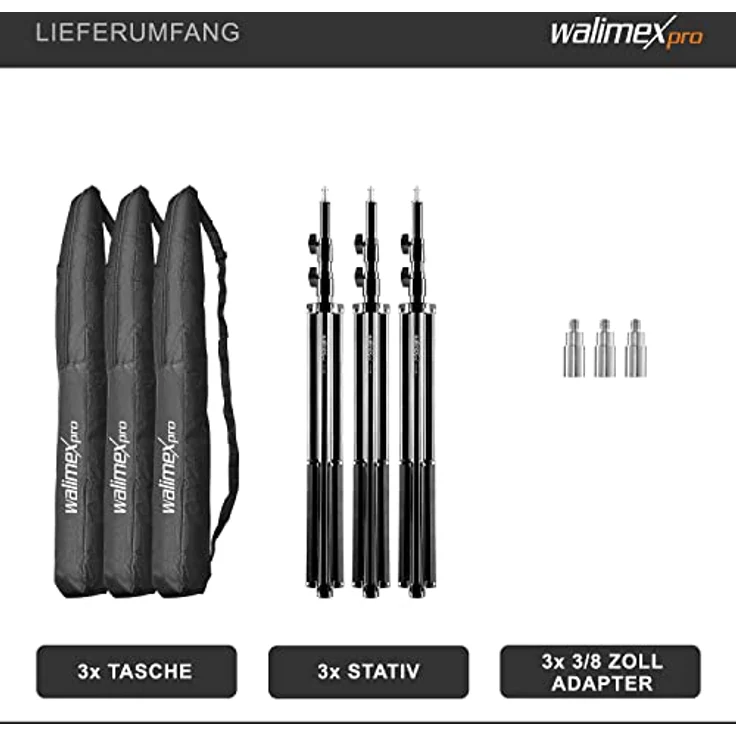 Walimex Pro WT-806 Lampenstativ 3er Set (max. Höhe 256 cm und Federdämpfung, inkl. 3 Transporttaschen) – Bild 5