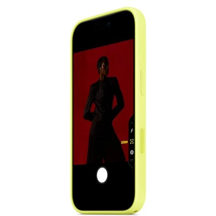 Apple iPhone 17 Pro Silikon Case mit MagSafe, neongelb, aus recyceltem Silikon, präzise Kamerasteuerung, integrierte Magnete für kabelloses Laden – Bild 4