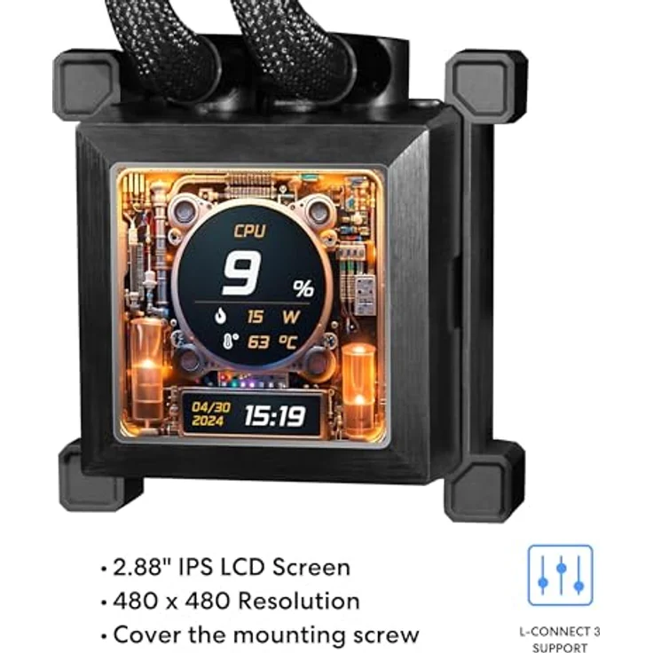 Lian Li HydroShift LCD 360S, 360mm AIO Wasserkühlung mit 3x 120 mm PWM Lüftern und 2,88" LCD Display, kompatibel mit Intel LGA 1700 und AMD AM4/AM5, schwarz – Bild 4
