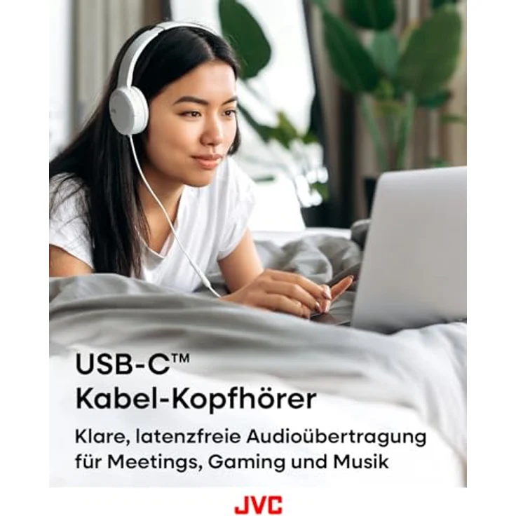JVC HA-S33UC-W USB-C On-Ear-Kopfhörer, faltbar mit weichen Ohrpolstern, Mikrofon & 3-Tasten-Fernbedienung, einseitiges Kabel, Weiß – Bild 2
