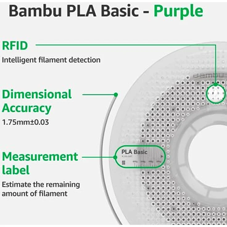 Bambu Lab Filament PLA Basic Purple 1kg, 3D-Druckmaterial, 1.75 mm, Violett, RFID für intelligentes Drucken, wiederverwendbare Spule – Bild 6