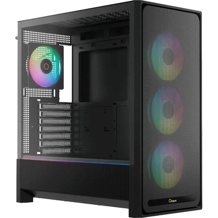 OCYPUS Ocypus Delta C70 ARGB Midi Tower PC, Schwarz, ATX/EATX/micro ATX/Mini-ITX, gehärtetes Glas, 7 Erweiterungsslots, Multi-Beleuchtung, geeignet für Gaming