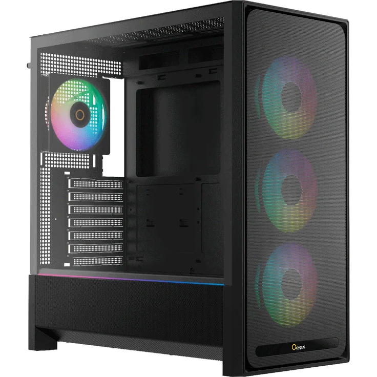 OCYPUS Ocypus Delta C70 ARGB Midi Tower PC, Schwarz, ATX/EATX/micro ATX/Mini-ITX, gehärtetes Glas, 7 Erweiterungsslots, Multi-Beleuchtung, geeignet für Gaming