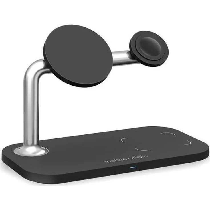 Mobile Origin 3 in 1 Wireless Charger, Schwarz, kabelloses Ladegerät mit Standfunktion für Smartphones