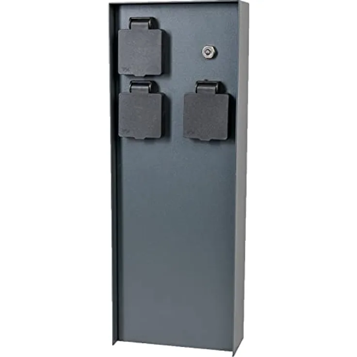 Grafner Edelstahl Design Gartensteckdose Dämmerungssensor, 3 Steckdosen, IP44, anthrazit - KEIN ROST, Energiesäule Mehrfach Metall Außen Steckdose Schwarz Helligkeitssensor