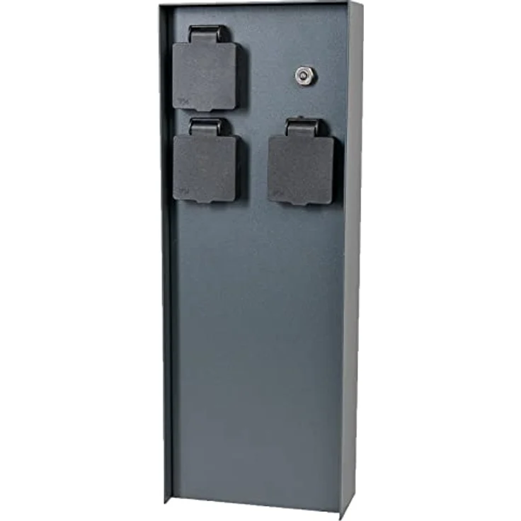 Grafner Edelstahl Design Gartensteckdose Dämmerungssensor, 3 Steckdosen, IP44, anthrazit - KEIN ROST, Energiesäule Mehrfach Metall Außen Steckdose Schwarz Helligkeitssensor – Bild 1