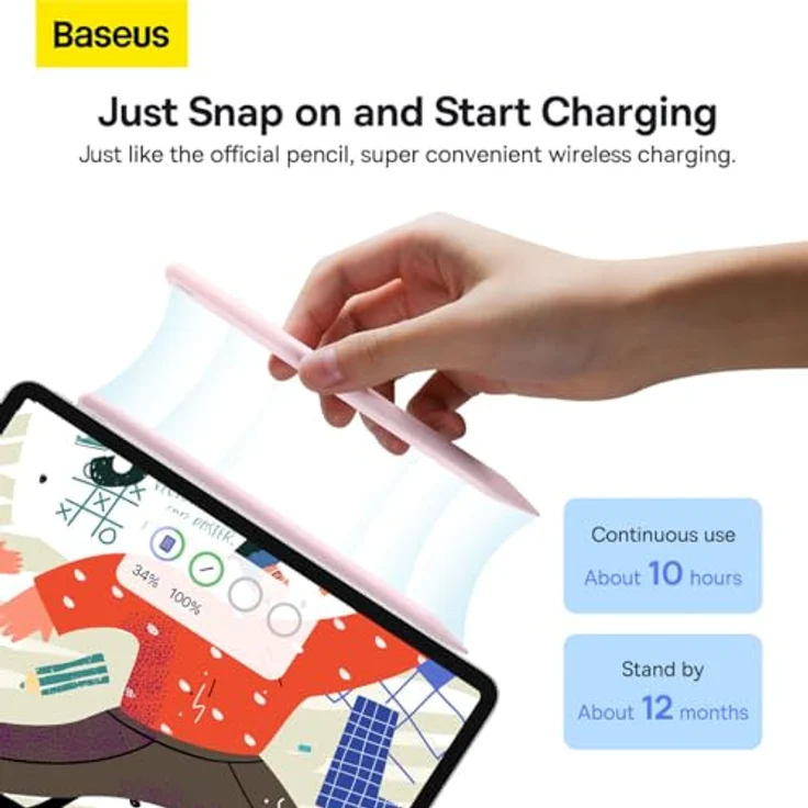 Baseus Kabelloser Ladestift für TelefonTablet Smooth Writing Rosa, Stylus, Pink – Bild 2