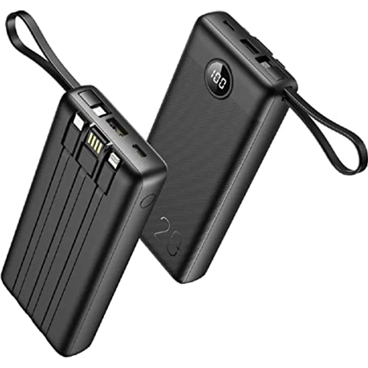 VEGER C20 20.000mAh Powerbank (Micro + Typ C + iPhone) Schwarz, Schnelles Aufladen, Integrierte Kabel, 4 Anschlüsse – Bild 6