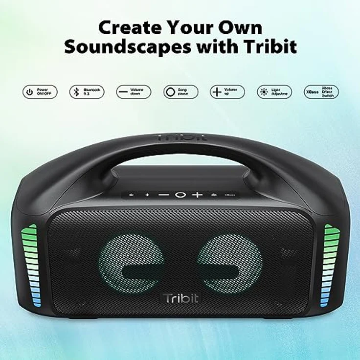 Tribit Bluetooth Lautsprecher StormBox Blast,Tragbarer Party Lautsprecher 90W Lauter Stereo Sound mit XBass LED-Lichtshow Bluetooth 5.3,Wasserdichter IPX7,TWS,30 Stunden Spielzeit für Draußen – Bild 4