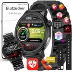 Fohatu Smartwatch EKG Diabetestests Smartwatch mit Bluetooth-Anrufen, Fitness-Tracker mit Blutfette Harnsäure Blutdruck, Schwarz