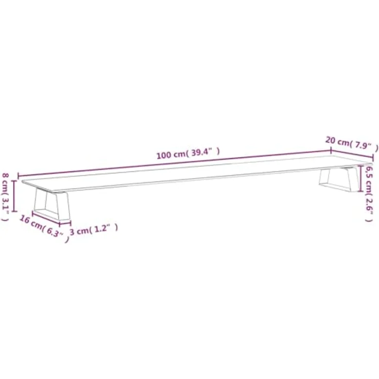 vidaXL Monitorständer mit Stauraum, Monitorerhöhung aus Hartglas und Metall, Weiß 100x20x8cm, ergonomisches Design für verbesserten Komfort – Bild 3