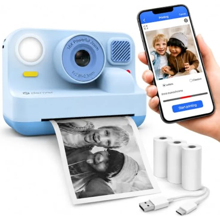 Denver KPC-1374BT Blue Sofortbildkamera, 48 MP mit Thermodruckfunktion und Full HD Videoaufnahme, erweiterbarer Speicher bis 128 GB, für Kinder – Bild 1