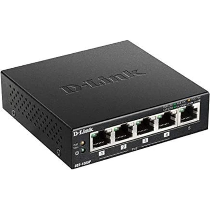 D-Link DES-1005P Fast Ethernet Switch (5-Port Layer2, 10-100 Mbit-s, PoE, einfache Plug & Play-Installation, automatische MDI-MDIX-Erkennung, lüfterlos) schwarz – Bild 2