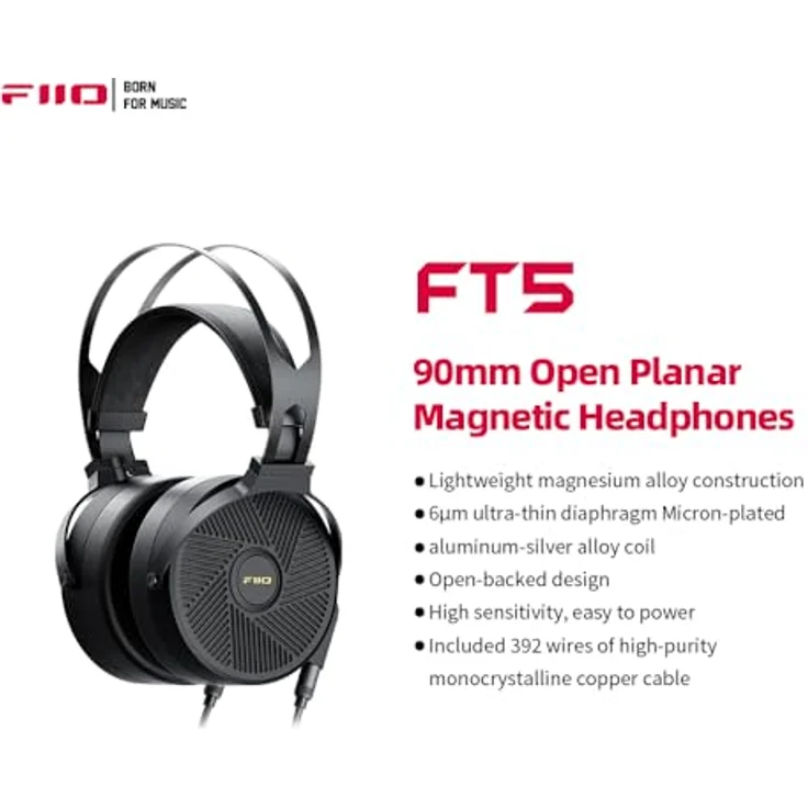 FiiO FT5 Open-Back 90 mm planar magnetische Kopfhörer für Audiophile/Studio, toller Klang, hohe Empfindlichkeit, bequeme Ohrpolster mit 3,5 mm/4,4 mm Steckern – Bild 2