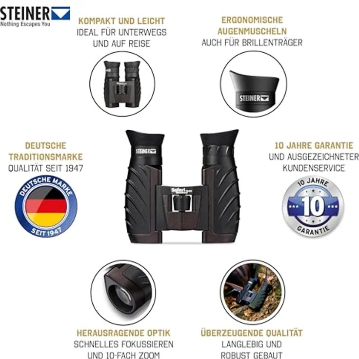 STEINER Fernglas Safari UltraSharp 10x26, kompaktes & leichtes Design, 10 Jahre Garantie, Testsieger, robust, ideal zum Wandern und Reisen – Bild 2