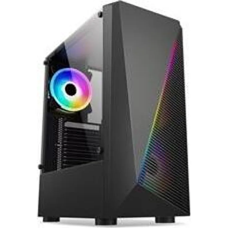 1stCOOL MiddleTower SHARK 2, ATX PC-Gehäuse mit RGB-Lüfter, transparente Seitenwand, USB 3.0, Platz für bis zu 310 mm Grafikkarten