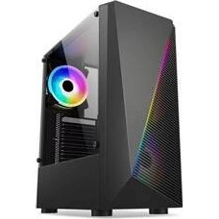 1stCOOL MiddleTower SHARK 2, ATX PC-Gehäuse mit RGB-Lüfter, transparente Seitenwand, USB 3.0, Platz für bis zu 310 mm Grafikkarten