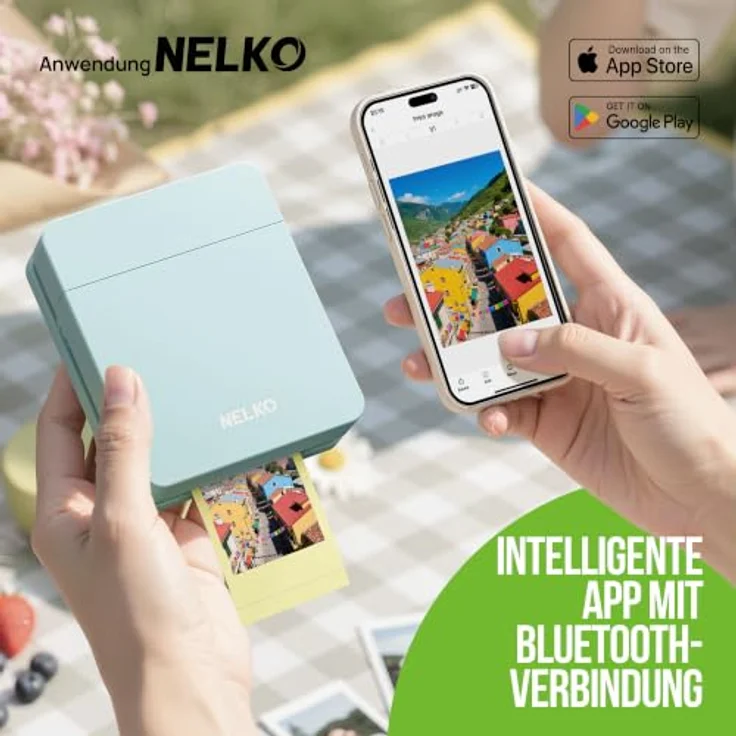 Nelko PP01 Tragbarer Mini Fotodrucker, Hochwertige Farbprints auf klebrigem Fotopapier, Grün – Bild 4
