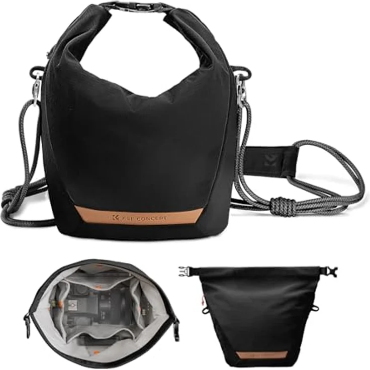K&F CONCEPT Kameratasche, Modische Umhängetasche für spiegellose Kameras, Leichte Tragetasche mit Organizer-Taschen, Schwarz – Bild 1